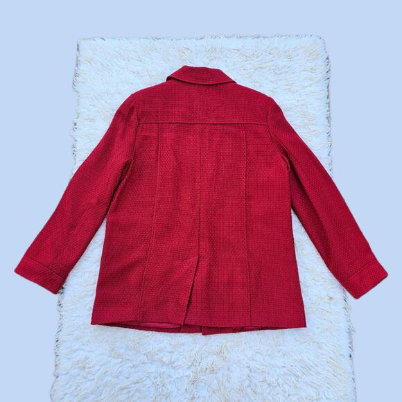 Large Gloss Button Detail Blazer Red Basketweave Jacket Harve Benard Size 12 - Picture 9 of 10